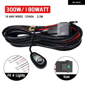 汎用 カーLED フォグランプ オン/オフスイッチ配線 ハーネス 300Wリレー12V 40A LED ライトバー 配線 ハーネス キット スイッチ - 1 Lead for 4 Lamp