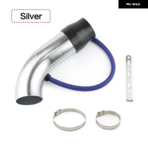 汎用 アルミ3インチ 75MM車用コールドエアインテーク システム ターボインダクション パイプ チューブ シルバーブラックレッドカラー - Silver