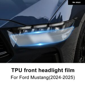 傷防止アクセサリー TPU 車用フロント ヘッドライト フィルム ステッカー フォード マスタング 2024 2025 クリアスモークブラック - Transparent
