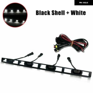 車用フロントフード グリル LEDライト ワイヤー ハーネス 付き トヨタ タコマ 2012-2015 フロント バンパー グリル シグナルランプ アンバー ホワイトライト - Black shell White