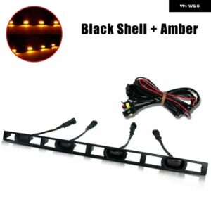 車用フロントフード グリル LEDライト ワイヤー ハーネス 付き トヨタ タコマ 2012-2015 フロント バンパー グリル シグナルランプ アンバー ホワイトライト - Black shell Amber