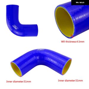 2.0インチ 51MM 90度エルボ シリコンホース パイプ ターボインテーク ブルーイエロー / ブラックイエロー JR-SH9020-QY - Blue
