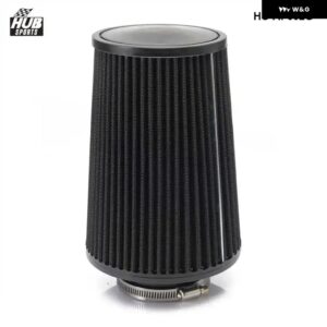 HUBSPORTS 3インチ 汎用 クロームインレット ロングコールドインテーク ラウンドコーン エア フィルター HU-AF002G - black