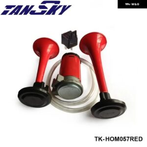 シルバー/レッド ラウド 12V 135DB ツイントランペット エアホーン コンプレッサーセット キット 車 ボート トラック フォード マスタング 05-10 V8 ZAP - Red