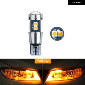 10個超高輝度T10 W5W LED 電球 CANバス 3030 10SMD オートウェッジライト ターンサイド 電球 室内読書灯 6000K 12V - Yellow