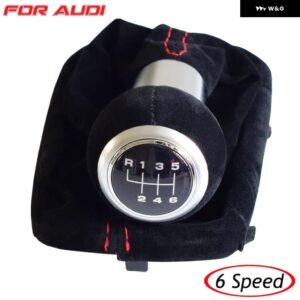 アウディ A3 S3 2001 2002 2003 車 マニュアル 5/6スピード スエードレザー ギア シフト ノブ レバー シフター ゲートル付き レザー ブーツ ケース - 6 Speed Black