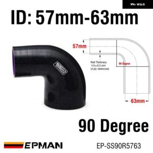 2インチ-2.75インチ 4プライシリコン 90度エルボ リデューサーホース ブラック 51-57/51-63/51-70/57-63MM VW EP-SS90R5763 - ID 57mm-63mm